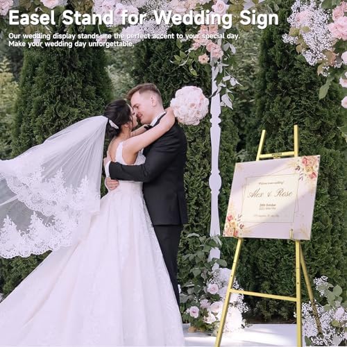 Gold Easel Stand for Sign, 47" Heavy Duty Metal Display Easel | 4-Tier Art Easel with Adjustable Chain, for Painting, Wedding Sign, Posters & Commercial Display