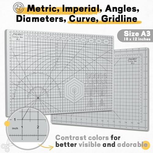 Self Healing Cutting Mat 18" x 12", A3 Double-Sided for Sewing & Quilting | Non-slip, 5-Ply Rotary Cutting Mat for Crafts Cutting Fabric Scrapbooking, and Small Modeling Projects, Slate Gray