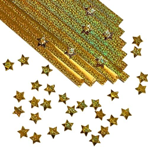 500-Strips Gold Sparkle Foil Paper Strips for Making Origami Stars, Lucky Stars, Puff Stars. Reflective Mirror Shiny Paper Strips, 0.5 x 11 inch. (Gold Sparkle Foil, 500)