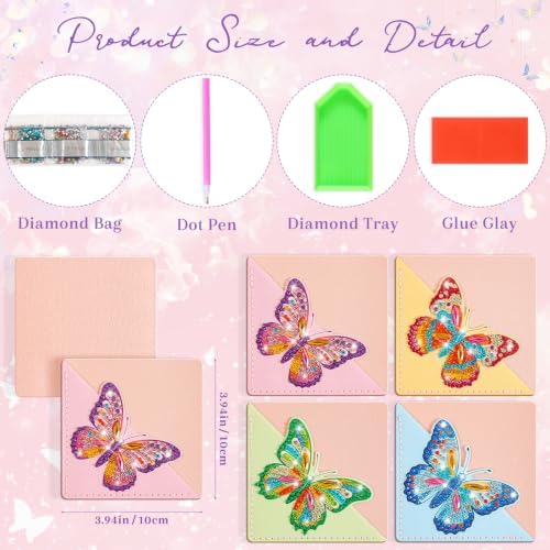 4Pcs Diamond Painting DIY Corner Leather Bookmarks, Handmade Butterfly Diamond Art Bookmark for Adults, Protecting Book Craft Supplies Kits for Girl Women Book Lovers