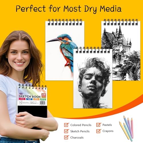 WINNER 5.5" x 8.5" Sketch Book, 400 Sheets Top Spiral Bound Sketch Pad, 68lb/100gsm White Acid Free Drawing Paper, Art Supplies for Kids Adult Beginners Artists, 4 Pack