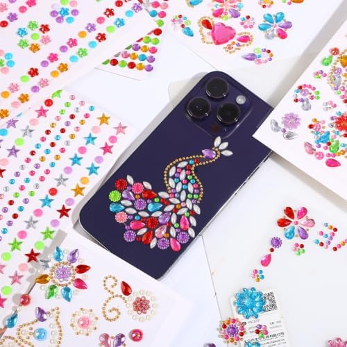 Gem Stickers for Crafting, Face, Eye, and Body Makeup, DIY Decoration, Kids' Rewards (Gem Stickers E (8 Sheets))