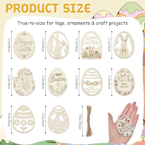 Blulu 100 Pcs Wooden Snowflake Ornaments, Easter, Natural, 3.1 in