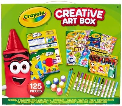 Crayola Art Set for Kids (125pcs), Art Supplies Kit with Giant Coloring Books, Washable Paints, Markers & Storage Box, Gift for Kids, Ages 5+ [Amazon Exclusive]