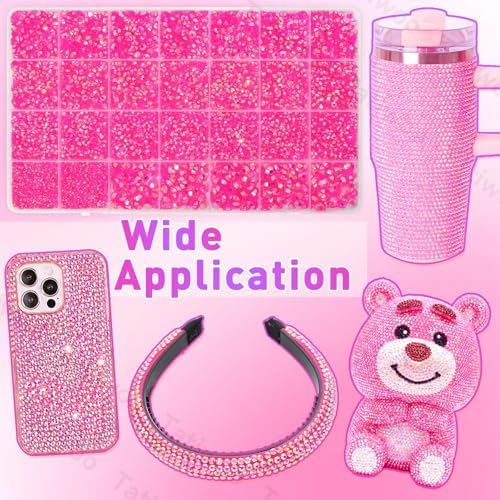 Hot Pink Jelly Rhinestones 2-6mm, 28Grid Flatback Gems Kit for Bedazzling