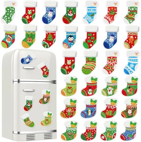 30 Pcs Christmas Diamond Art Magnet, Christmas Stockings Diamond Painting
