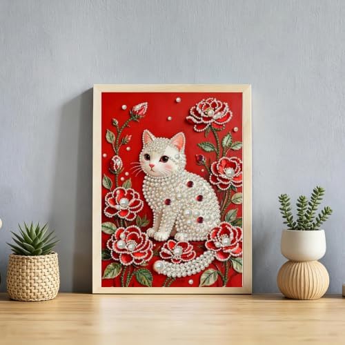 5D Cat Diamond Pearl Painting Kits for Adults,Diamond Art Kits 12 X16 In