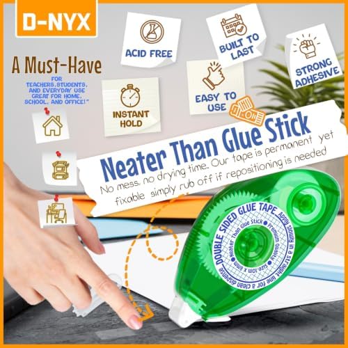 D-NYX Double Sided Tape Scrapbook Tape Roller, Adhesive Glue Runner, Scrapbooking Journaling Supplies, Must Have Glue Tape Roller for Paper Art & Craft Card Making Gift Wrapping Office School Home