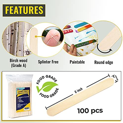 Apremont 100 Piece 6 Inch Large Jumbo Wooden Craft Sticks, Premium Natural Organic Wood for Waxing, Craft Project, Tongue Depressor, Popsicle, Ice Cream Stick,Woodcraft, Paint Stirrer and Art
