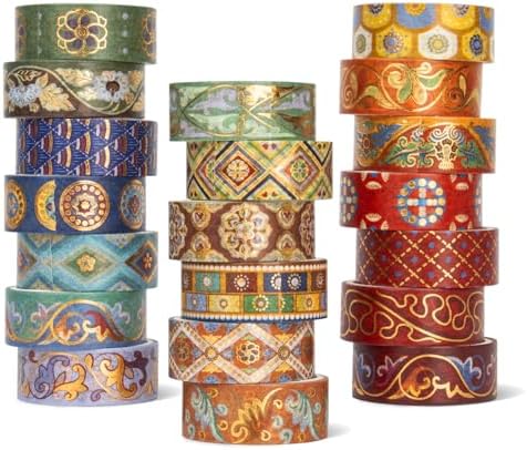 Retro Aesthetics Washi Tape, 20 Rolls Aesthetic Decorative Foil Masking Tape Set with Gift Box, Decorative Tape for Bullet Journal, DIY Craft, Scrapbook Supplies