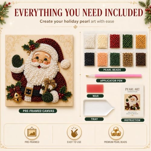 LJSCQF DIY Christmas Pearl Diamond Painting Art Kit with Frame, Home Wall Decor Art Craft Kit, Holiday Christmas Wall Decor, Handmade Home Decoration Gift (Tree, 12x12in)