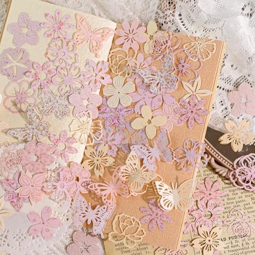 300PCS Vintage Scrapbook Paper Textured Journaling Scrapbooking Supplies Kit Hollow Out Decorative Craft Paper Assorted for Bullet Junk Journals Card Making Craft DIY, Encounter Garden