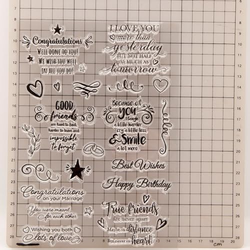 Happy Birthday Good Friends Best Wishes Love Because of You Clear Stamps Transparent Silicone Stamp Album Cards Rubber Stamp for Card Making Decoration and DIY Scrapbooking