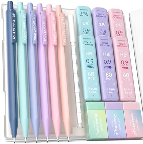 Four Candies Cute Mechanical Pencil Set, 0.9mm Bold Point, 6-Count Pack