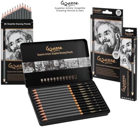 Cezanne Graphite Drawing Pencils Set - 7B, Set of 12 Break-Resistant Graphite Lead, Easy-to-Sharpen Sketch Pencils, Master Artist Quality Graphite Pencils for Technical and Artistic Drawing
