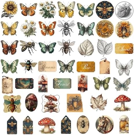 50Pcs Vintage Stickers,Waterproof Vinyl Aesthetic Decorative Sticker Scrapbooking Supplies for Adult Card Making Letters Planner Journaling Junk Journal DIY Water Bottles Cards Art Craft.Butterfly