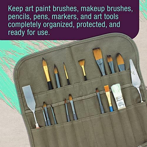 U.S. Art Supply Deluxe Canvas Art Paint Brush Holder & Storage Organizer