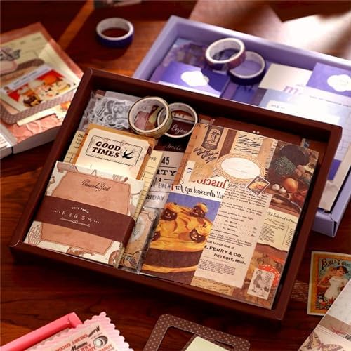 LCLAIDYDY 348 PCS Vintage Scrapbook Kit with A6 Grid Notebook, Bullet Junk Journals, DIY Gift Aesthetic Journaling Supplies for Teen Girl Women