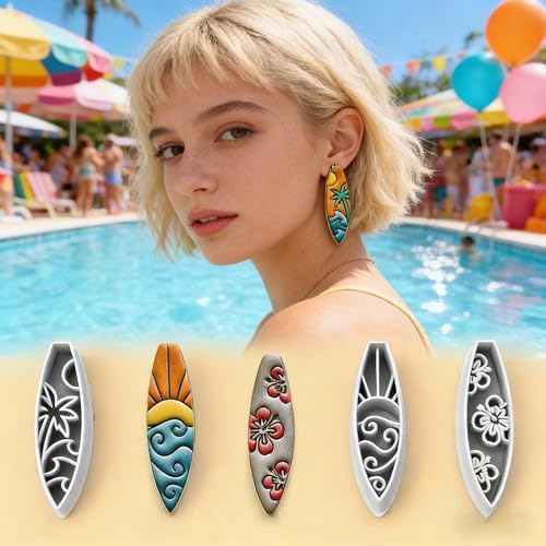 9 Pcs Summer Ocean Polymer Clay Cutters Set - Surfboard, Flip Flop & Sea Themed Clay Cutters for Polymer Clay Jewelry Making, Earring & Craft Supplies