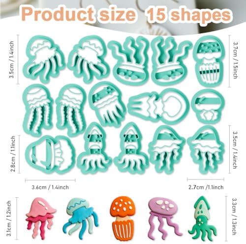 15Pcs Jellyfish Shapes Polymer Clay Cutters Set, Ocean Themed Clay Earrings Cutters Polymer Jewelry Cutter for Earrings Making DIY Craft Supplies
