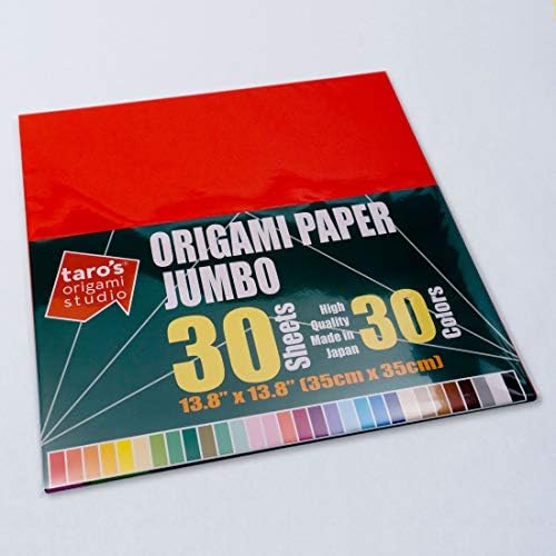 [Taro's Origami Studio] Jumbo 13.8 Inch One Sided 30 Colors 30 Sheets Square Easy Fold Premium Japanese Paper for Beginner (Imported Product From Japan)