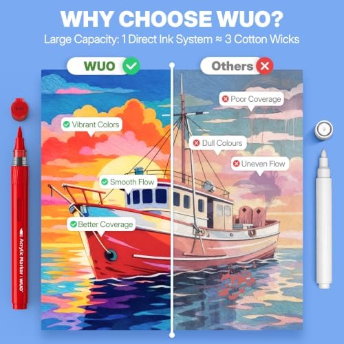 WUO 60 Colors Acrylic Paint Markers Brush Tip with Automatic Ink Control