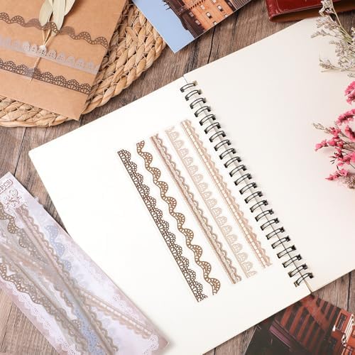 40 PCS Transparent Lace Stickers Scrapbooking, Vintage EPE Lace Stickers with 5 Styles for Card Making Supplies Notebook DIY Craft Photo Frame Journal Laptops Letter, Brown