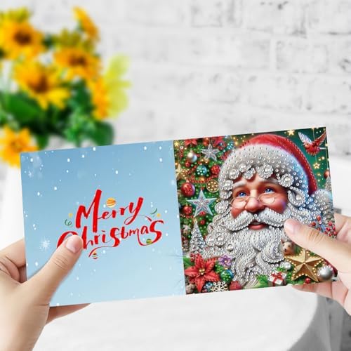 12 Pack 5D DIY Diamond Painting Christmas Greeting Card Kit, Diamond Art Birthday Holiday Greeting Card, Art Crafts Kit Creative with Envelope