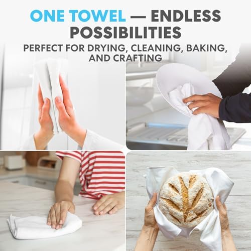 Simpli-Magic Flour Sack Kitchen Towels 24"x24" (12 Pack) – 100% Cotton, Lint-Free, High Absorbent Tea Towels – Perfect for Dish, Baking, Crafting