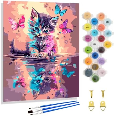 Yunnuo Paint by Numbers Kit for Adults,Cat Paint by Number Canvas,Butterfly Painting by Numbers for Beginners,Paint with Numbers for Great Gift and Wall Decoration 16’ W x 20’L