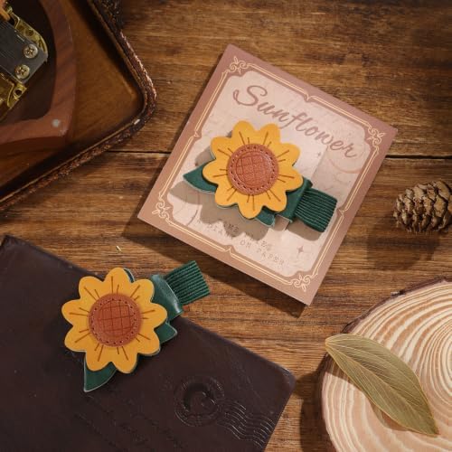 2PCS Vintage Magnetic Leather Bookmark, Leather Magnetic Bookmarks for Women,Unique Book Marks Gifts for Book Lovers， Magnetic PU Bookmarks Clip Book Accessories for Adults & Kids，Sunflower & Leaf