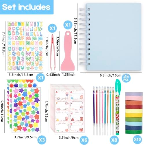 Scrapbook Self Adhesive Photo Album 25 Pages Hard Cover DIY Photo Album for Instant Camera Print Paper with DIY Accessories (Blue)