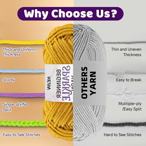 HEJIN 120g Shimmer White Yarn for Crocheting and Knitting | 120m(144yds) for Beginners with Easy-to-See Stitches; Worsted-Weight Medium #4; Yarn for Beginners Crochet Kit Making