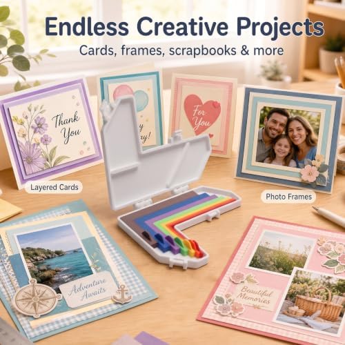 Paper Crafting Alignment Guide Set (7Pcs), Color-Coded No-Measure Scrapbooking Tools for Perfect Card Making, Borders, Layering & Precise Layout Spacing with Storage Case 1/16 to 1/2 Inch Increments