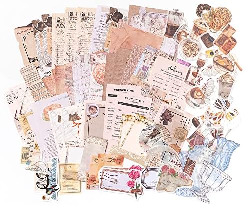 Aldieco 260pcs Vintage Scrapbooking Stickers Pack, DIY Retro Journaling Supplies Stickers kit,Scrapbook Paper Accessories,Coffee Scrap Book Washi Paper Stickers(nuanjushouji)