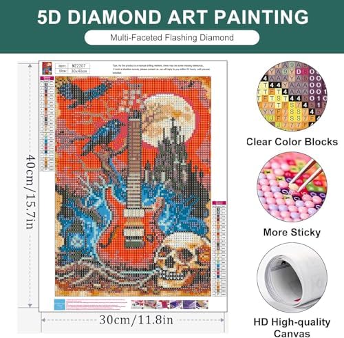 Diamond Art Kits for Adults ,Gothic castle Guitar Diamond Painting Kits
