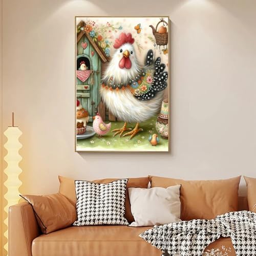 RYMILIE Chicken Diamond Art Kits for Adults Diamond Painting Kit 12x16in | 5D Farm Stress Relief Diamond Art Painting Kit for Beginners, DIY Full Round Drill Gem Art Crafts for Home Wall Decor Gift