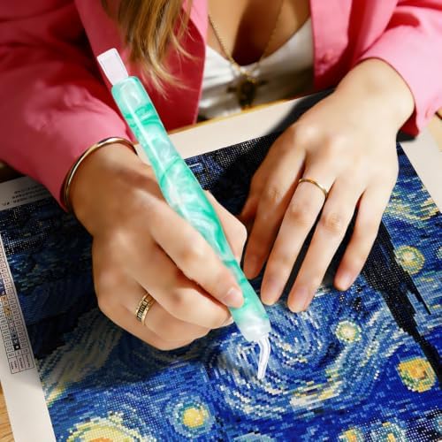 RaySoar Diamond Painting Art Drilling Dot Pen with Tips Nibs Placers Tool Accessories for Adults, Gem Rhinestone Picker Stylus Green White