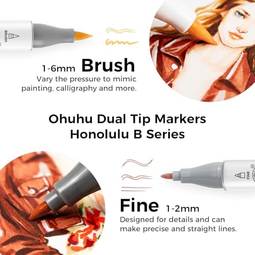Ohuhu Alcohol Markers 36 Skin Colors Brush& Fine for Portrait Refillable