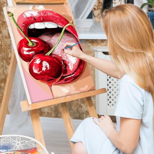 Bowetile Framed Red Lips Paint by Numbers for Adults, 8x12in