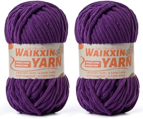 （2 Deep Purple） 2 Pack Super Soft Fuzzy Chenille Chunky Yarn for Crocheting, 200g (175yds) Velvet Fluffy Amigurumi Yarn for Hand Knitting Baby Blankets Weaving Craft