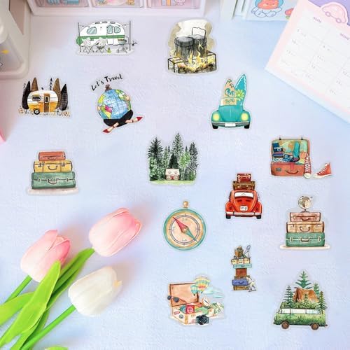50Pcs Vintage Stickers,Waterproof Transparent PET Aesthetic Decorative Sticker Scrapbooking Supplies for Adult Card Making Letters Planner Journaling Junk Journal DIY Water Bottles Art Craft.Car