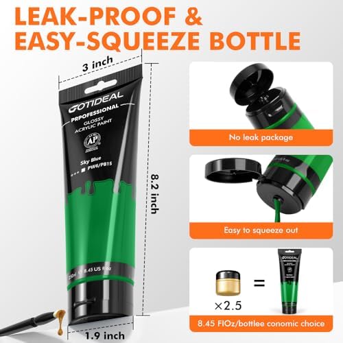 GOTIDEAL Green Acrylic Paint, Sap Green Paint (250ml / 8.45oz) Tube