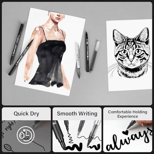 5 Black Acrylic Pens Set, Black Gel Pens, Dual-Tip Acrylic Paint Markers