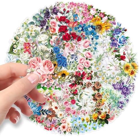 50pcs Flower Border Stickers for Scrapbooking Journaling Vintage Flowers Scrapbook Stickers Aesthetic Floral Sticker Pack Scrapbook Kit Junk Journal Supplies Self-Adhesive Decoupage Paper