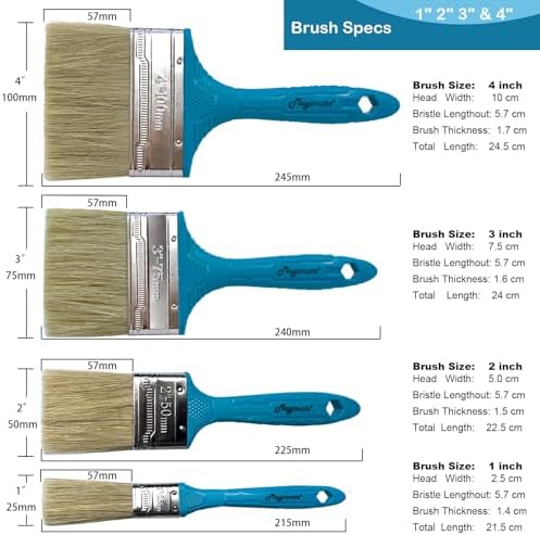 Magimate Stain Brush Set 1-inch 2-inch 3-inch and 4-inch Assortment, Bristle Paint Brush, Natural Bristle Blended with Synthetic, Chip Paint Brush Variety Staining Brushes Pack of Four (Pack of 2)