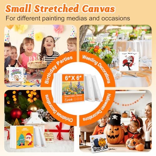ESRICH Small Stretched Canvas for Painting 6x6 inch, 2/5''Profile Art Primed 6 Pack Canvases for Painting, Cotton Small Professional Blank Paint Canvas for Kids and Art Supplies, for Acrylics, Oils.