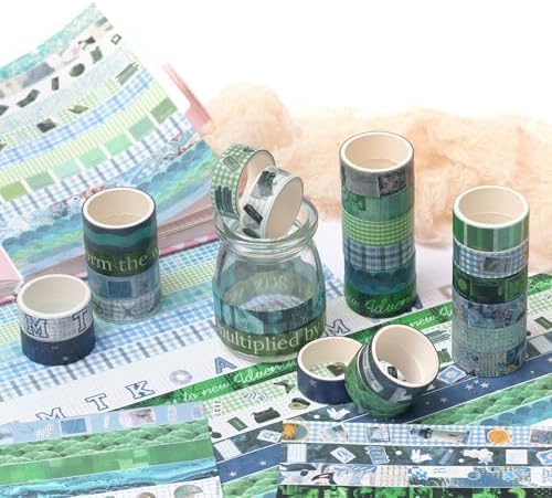 YUBBAEX Nature Washi Tape Value Pack 36 Rolls Plants Printed Masking Tape Cute Decorative for Arts, DIY Crafts, Journal Supplies, Planners, Scrapbook, Card/Gift Wrapping (Green Blue)
