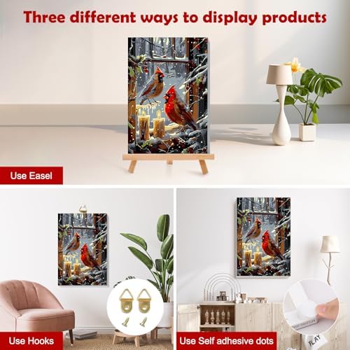MOGTAA Christmas Cardinal Paint by Numbers Kit for Adults Beginners with Frame, Winter Adult Paint by Number Kits on Canvas with Easel, Easy DIY Candle Oil Painting Kits for Home Decor, 8x12in
