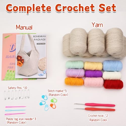 Pnytty Beginner Crochet Kit for Adults, Shoulder Bag Crochet Starter Kit